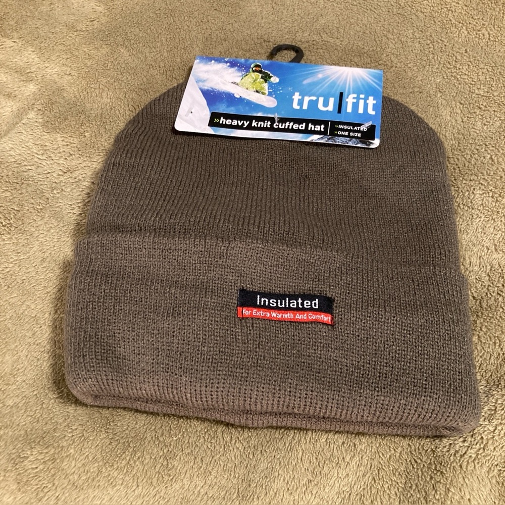 NWT Tru Fit Insulated Heavy Knit Cuffed Hat Brown Size OS